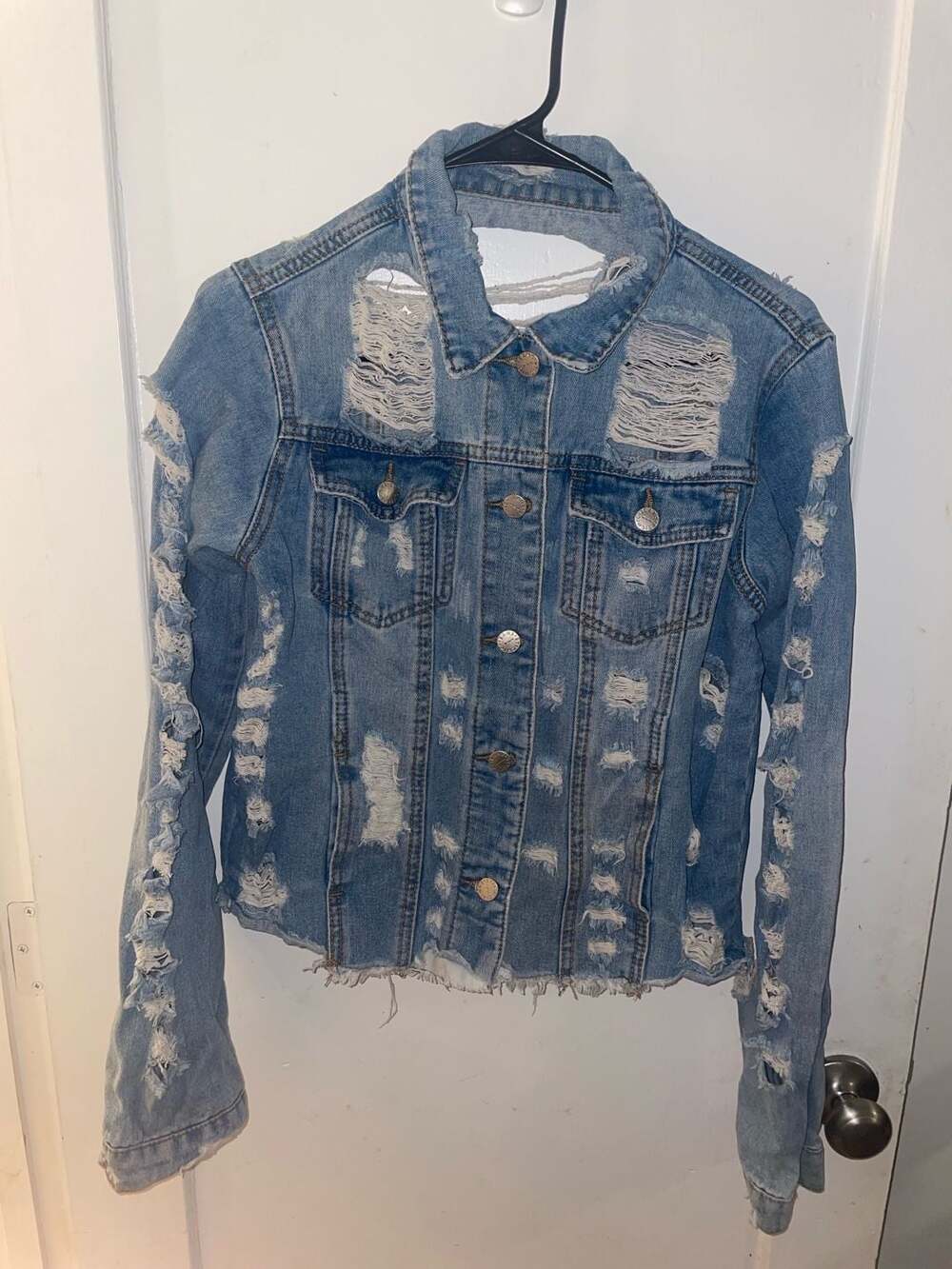 Distressed Denim Jacket Size M